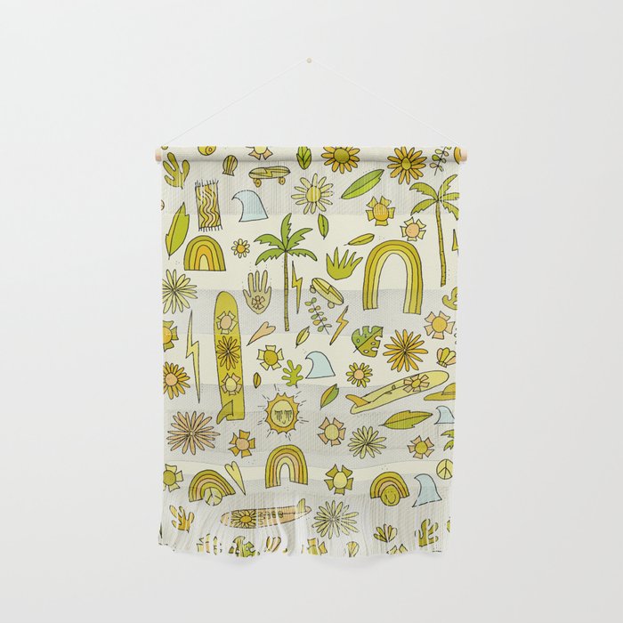 doodle daydreams sunshine and good vibes // retro art by surfy birdy Wall Hanging Gallery Image 1