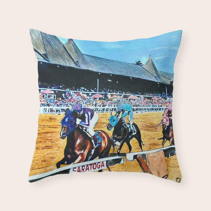 TRIFECTA - Saratoga Springs - Original Art- Horse Racing Throw Pillow Gallery Image 1