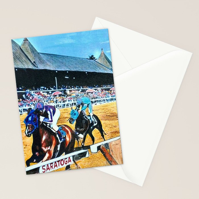 TRIFECTA - Saratoga Springs - Original Art- Horse Racing Stationery Card Gallery Image 2