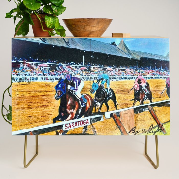 TRIFECTA - Saratoga Springs - Original Art- Horse Racing Credenza Gallery Image 1