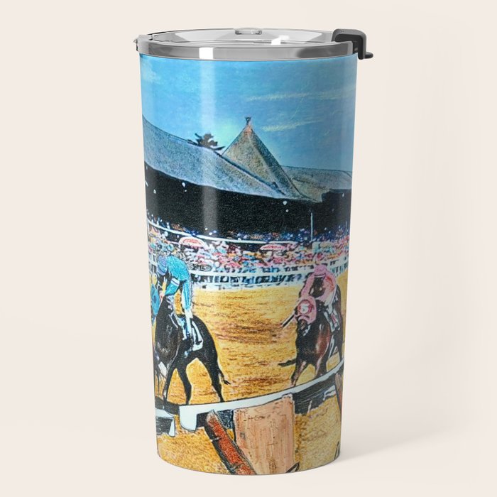 TRIFECTA - Saratoga Springs - Original Art- Horse Racing Travel Mug Gallery Image 2