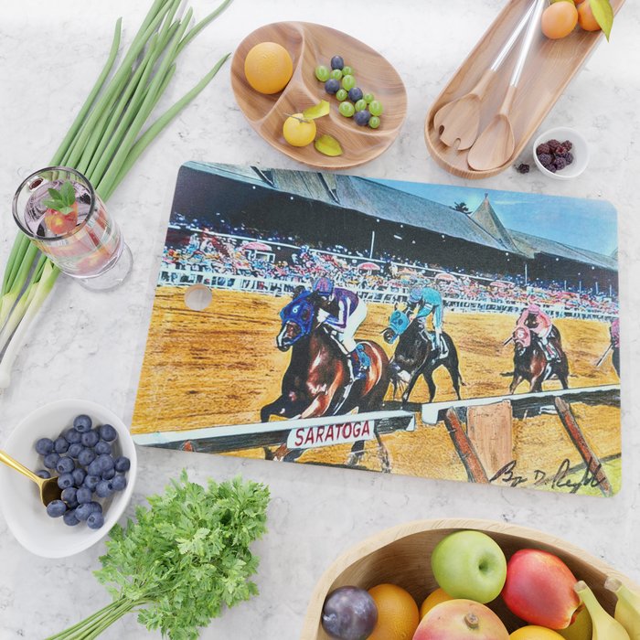TRIFECTA - Saratoga Springs - Original Art- Horse Racing Cutting Board Gallery Image 2