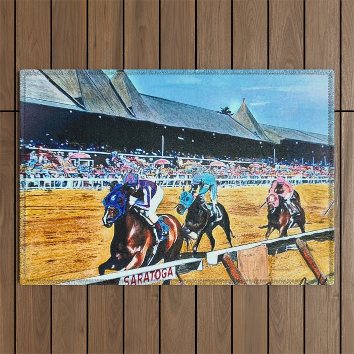 TRIFECTA - Saratoga Springs - Original Art- Horse Racing Outdoor Rug Gallery Image 1