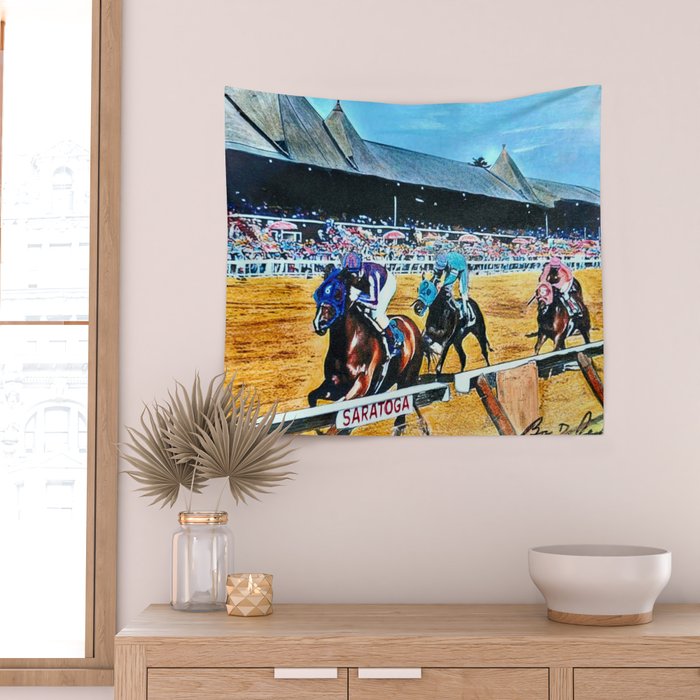 TRIFECTA - Saratoga Springs - Original Art- Horse Racing Wall Tapestry Gallery Image 2