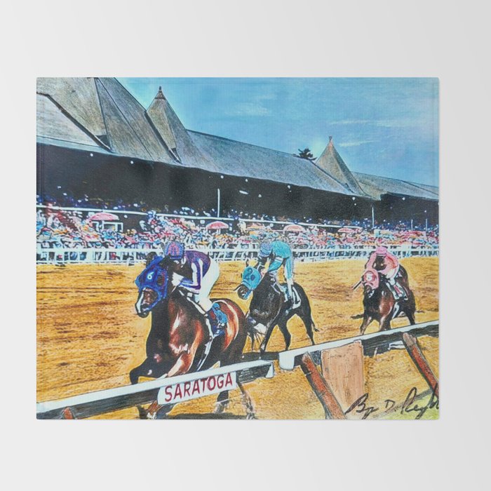 TRIFECTA - Saratoga Springs - Original Art- Horse Racing Throw Blanket Gallery Image 2