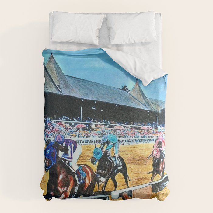 TRIFECTA - Saratoga Springs - Original Art- Horse Racing Duvet Cover Gallery Image 1