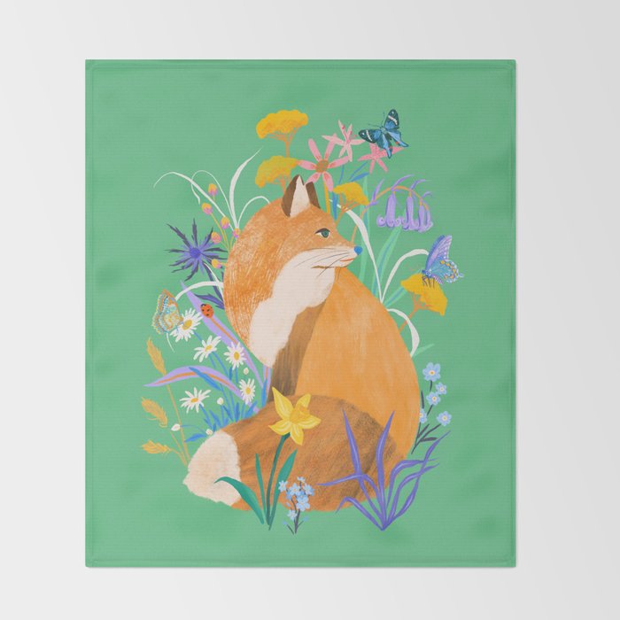 Fox in Flower Garden Throw Blanket Gallery Image 2