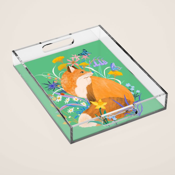 Fox in Flower Garden Acrylic Tray Gallery Image 1