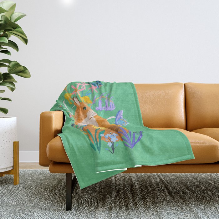 Fox in Flower Garden Throw Blanket Gallery Image 1
