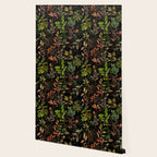 Vintage & Shabby Chic - vintage botanical wildflowers and berries on black Wallpaper Gallery Image 2