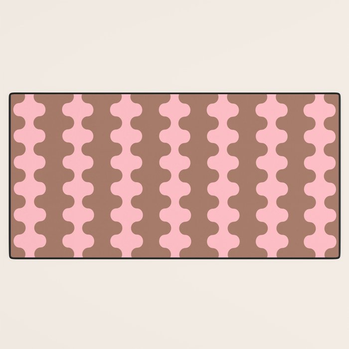 Wavy Stripes Ogee A-Go-Go Eclectic Vertical Pattern in Mocha and Soft Pink Desk Mat Gallery Image 3