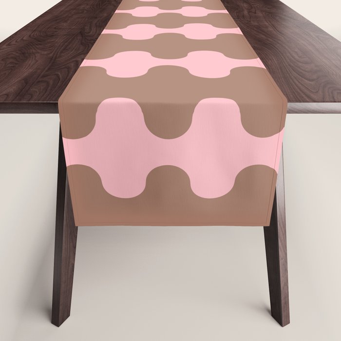 Wavy Stripes Ogee A-Go-Go Eclectic Vertical Pattern in Mocha and Soft Pink Table Runner Gallery Image 1