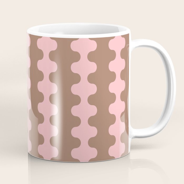 Wavy Stripes Ogee A-Go-Go Eclectic Vertical Pattern in Mocha and Soft Pink Coffee Mug Gallery Image 1