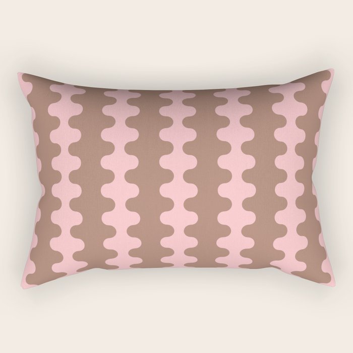 Wavy Stripes Ogee A-Go-Go Eclectic Vertical Pattern in Mocha and Soft Pink Rectangular Pillow Gallery Image 1