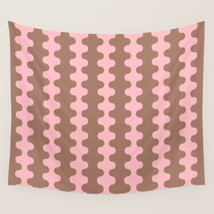 Wavy Stripes Ogee A-Go-Go Eclectic Vertical Pattern in Mocha and Soft Pink Wall Tapestry Gallery Image 4