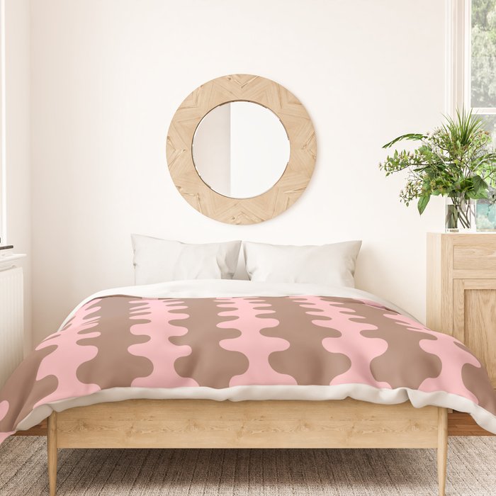 Wavy Stripes Ogee A-Go-Go Eclectic Vertical Pattern in Mocha and Soft Pink Duvet Cover Gallery Image 3