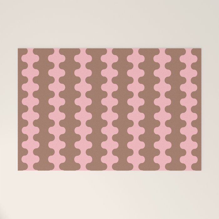 Wavy Stripes Ogee A-Go-Go Eclectic Vertical Pattern in Mocha and Soft Pink Welcome Mat Gallery Image 1