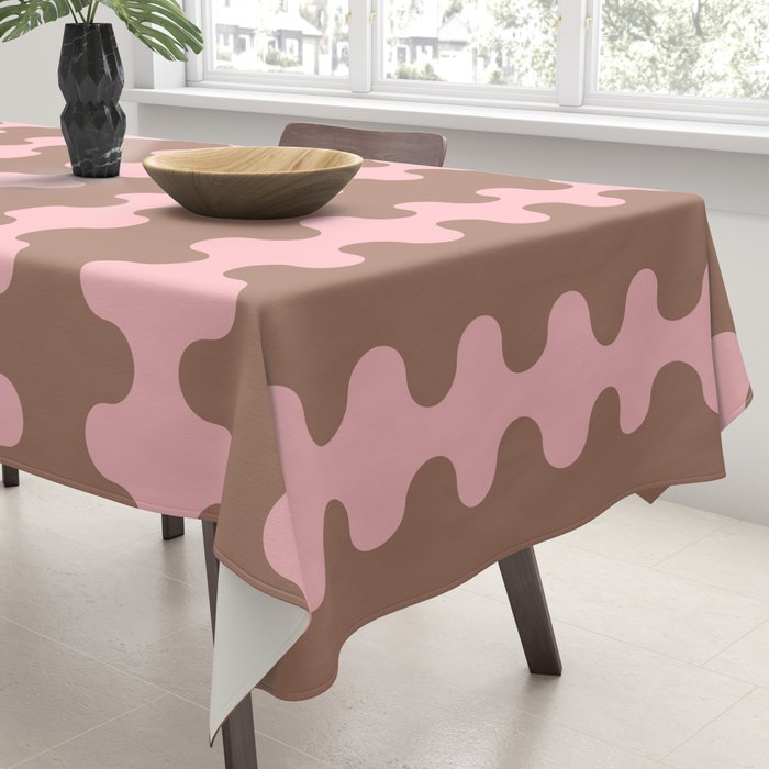 Wavy Stripes Ogee A-Go-Go Eclectic Vertical Pattern in Mocha and Soft Pink Tablecloth Gallery Image 3