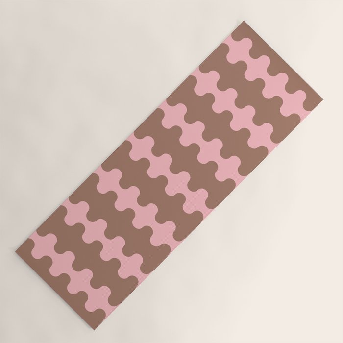 Wavy Stripes Ogee A-Go-Go Eclectic Vertical Pattern in Mocha and Soft Pink Yoga Mat Gallery Image 1