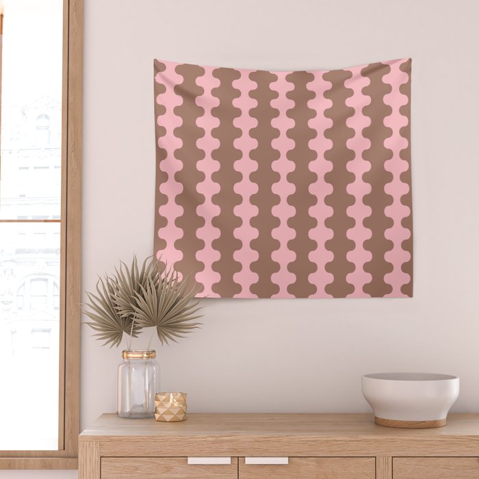 Wavy Stripes Ogee A-Go-Go Eclectic Vertical Pattern in Mocha and Soft Pink Wall Tapestry Gallery Image 2