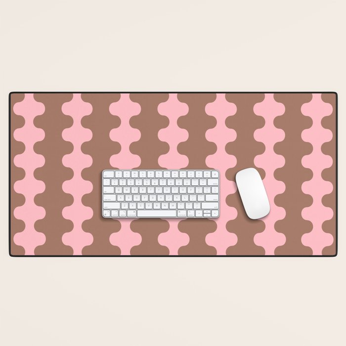 Wavy Stripes Ogee A-Go-Go Eclectic Vertical Pattern in Mocha and Soft Pink Desk Mat Gallery Image 1