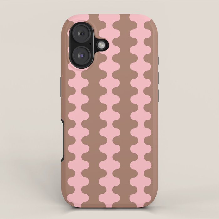 Wavy Stripes Ogee A-Go-Go Eclectic Vertical Pattern in Mocha and Soft Pink iPhone Case Gallery Image 1