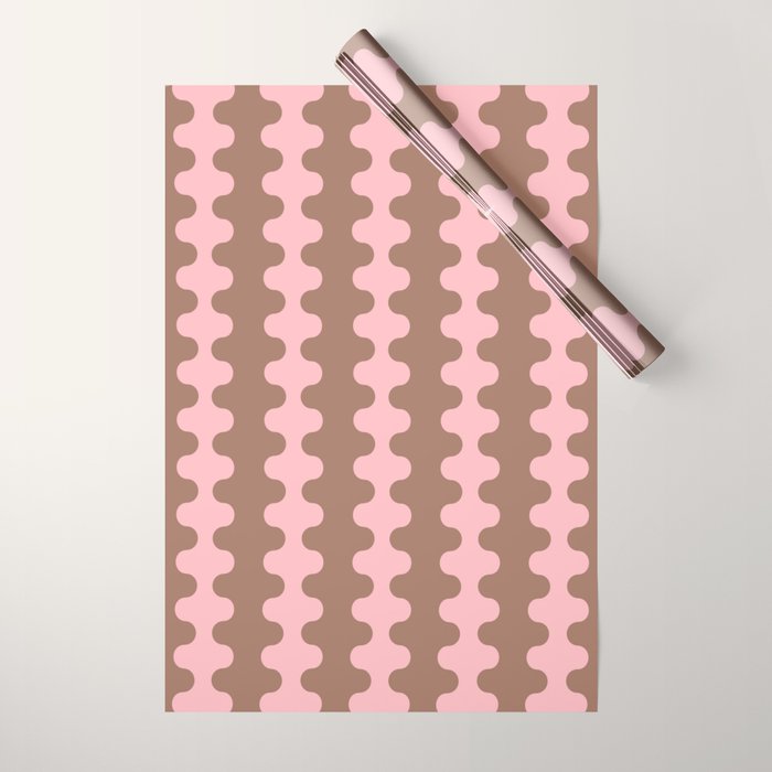 Wavy Stripes Ogee A-Go-Go Eclectic Vertical Pattern in Mocha and Soft Pink Wrapping Paper Gallery Image 1