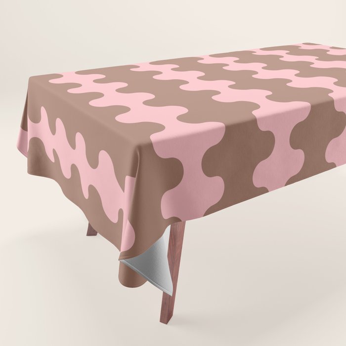 Wavy Stripes Ogee A-Go-Go Eclectic Vertical Pattern in Mocha and Soft Pink Tablecloth Gallery Image 1