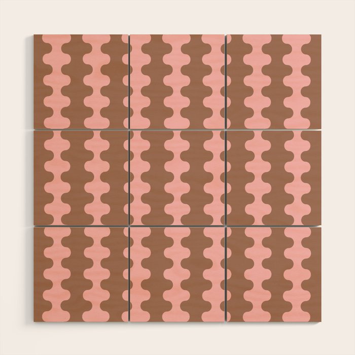 Wavy Stripes Ogee A-Go-Go Eclectic Vertical Pattern in Mocha and Soft Pink Wood Wall Art Gallery Image 1
