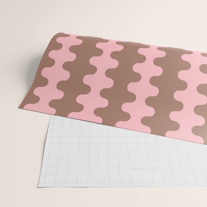 Wavy Stripes Ogee A-Go-Go Eclectic Vertical Pattern in Mocha and Soft Pink Wrapping Paper Gallery Image 2