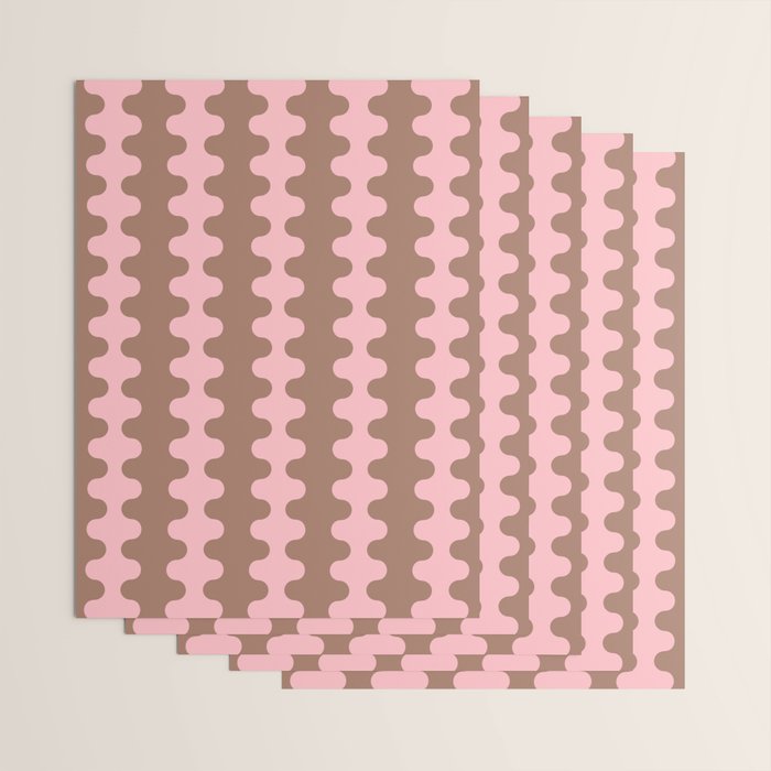Wavy Stripes Ogee A-Go-Go Eclectic Vertical Pattern in Mocha and Soft Pink Wrapping Paper Gallery Image 3