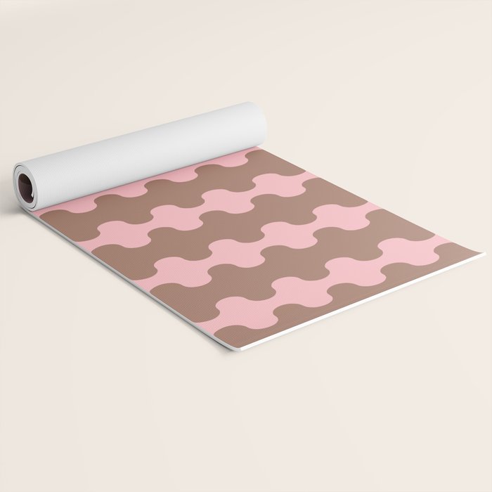 Wavy Stripes Ogee A-Go-Go Eclectic Vertical Pattern in Mocha and Soft Pink Yoga Mat Gallery Image 2