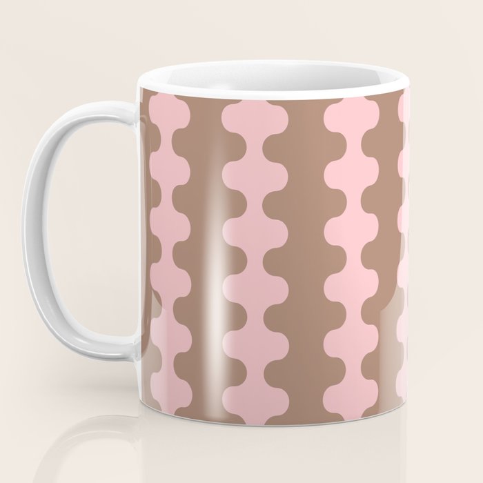 Wavy Stripes Ogee A-Go-Go Eclectic Vertical Pattern in Mocha and Soft Pink Coffee Mug Gallery Image 3