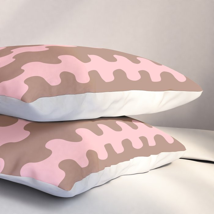 Wavy Stripes Ogee A-Go-Go Eclectic Vertical Pattern in Mocha and Soft Pink Pillow Sham Gallery Image 3