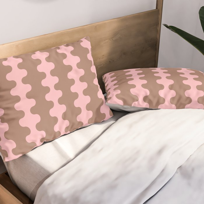 Wavy Stripes Ogee A-Go-Go Eclectic Vertical Pattern in Mocha and Soft Pink Pillow Sham Gallery Image 2