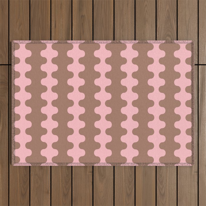 Wavy Stripes Ogee A-Go-Go Eclectic Vertical Pattern in Mocha and Soft Pink Outdoor Rug Gallery Image 1