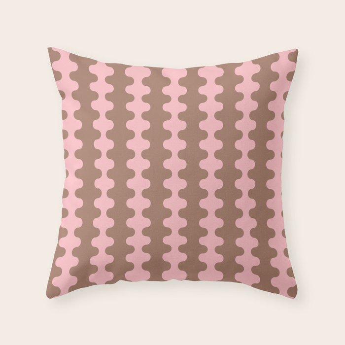 Wavy Stripes Ogee A-Go-Go Eclectic Vertical Pattern in Mocha and Soft Pink Throw Pillow Gallery Image 1