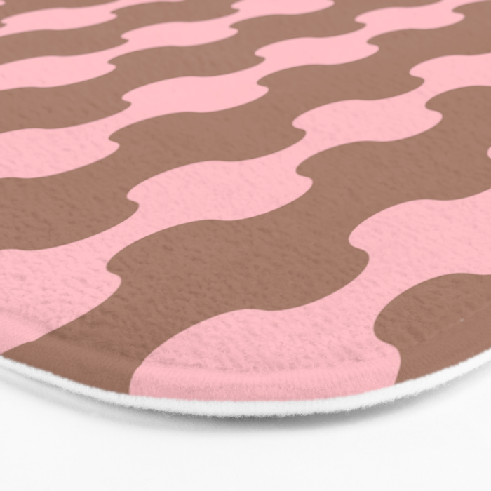 Wavy Stripes Ogee A-Go-Go Eclectic Vertical Pattern in Mocha and Soft Pink Bath Mat Gallery Image 3