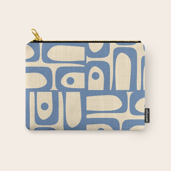 Mid Century Modern Piquet Multi Pattern in Blue and Cream Carry All Pouch Gallery Image 1