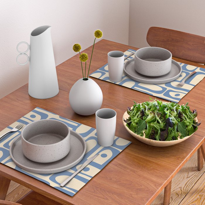 Mid Century Modern Piquet Multi Pattern in Blue and Cream Placemat Gallery Image 2