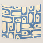 Mid Century Modern Piquet Multi Pattern in Blue and Cream Wall Tapestry Gallery Image 4