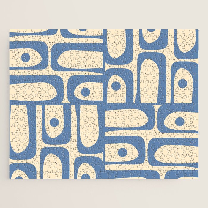 Mid Century Modern Piquet Multi Pattern in Blue and Cream Jigsaw Puzzle Gallery Image 1