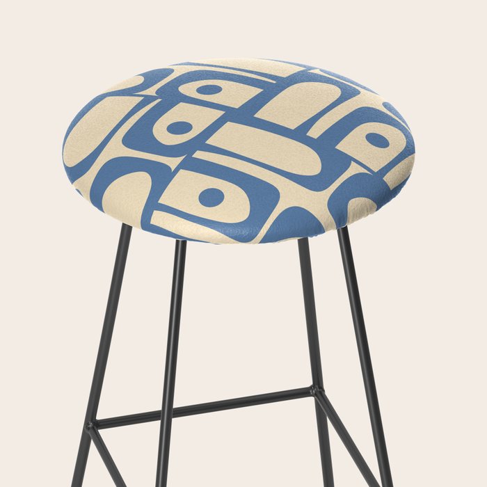 Mid Century Modern Piquet Multi Pattern in Blue and Cream Stool Gallery Image 2