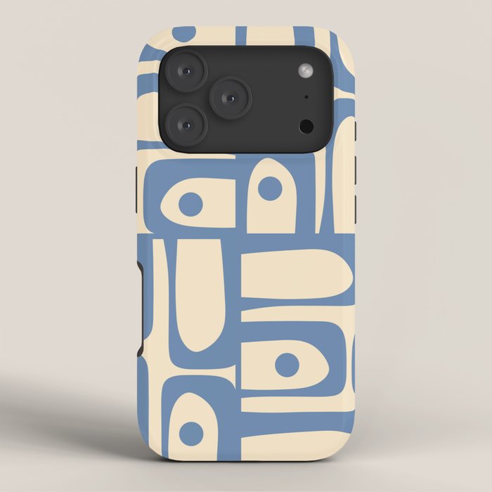 Mid Century Modern Piquet Multi Pattern in Blue and Cream iPhone Case Gallery Image 3