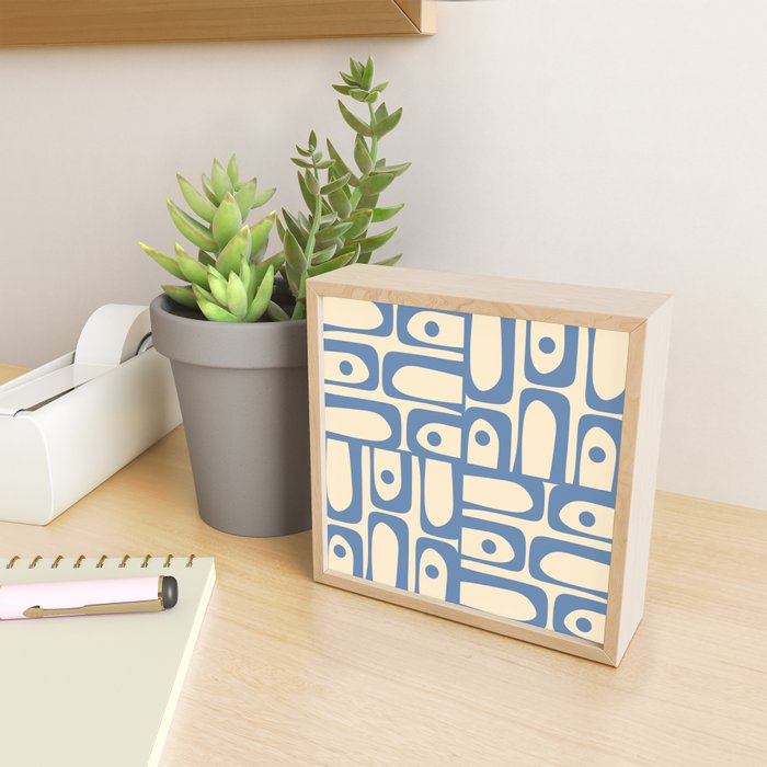 Mid Century Modern Piquet Multi Pattern in Blue and Cream Mini Art Print Gallery Image 2