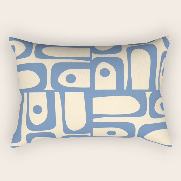 Mid Century Modern Piquet Multi Pattern in Blue and Cream Rectangular Pillow Gallery Image 2