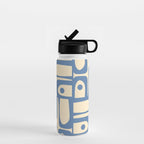 Mid Century Modern Piquet Multi Pattern in Blue and Cream Water Bottle Gallery Image 1