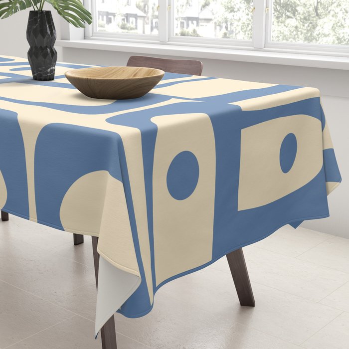 Mid Century Modern Piquet Multi Pattern in Blue and Cream Tablecloth Gallery Image 3