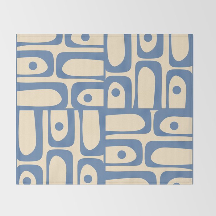 Mid Century Modern Piquet Multi Pattern in Blue and Cream Throw Blanket Gallery Image 2