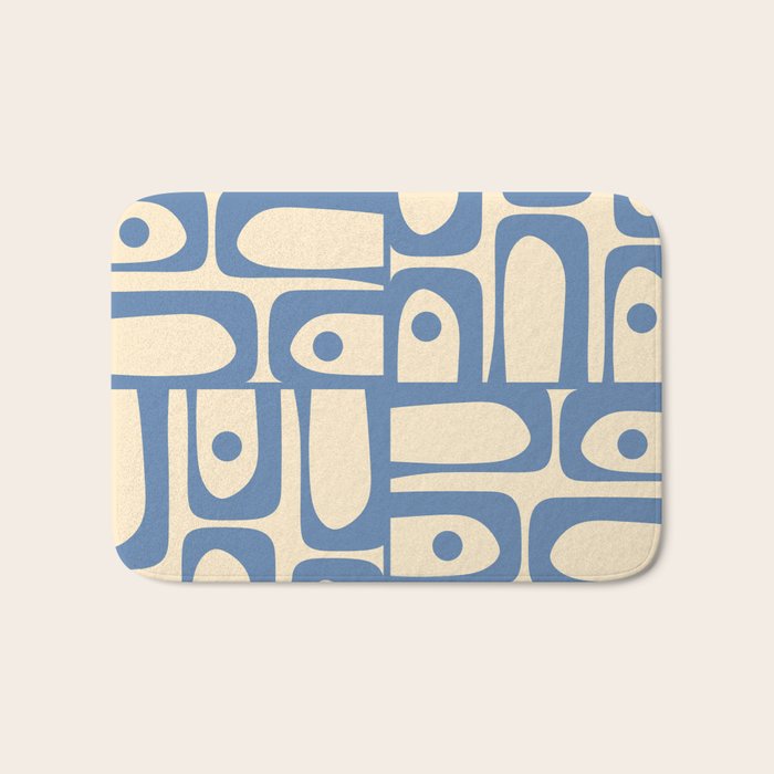 Mid Century Modern Piquet Multi Pattern in Blue and Cream Bath Mat Gallery Image 1